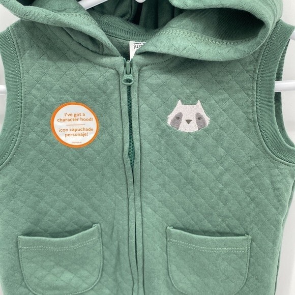Just one You 12 months Green Quilted Vest Racoon Patch Hooded Full Zip Pockets - Picture 2 of 6